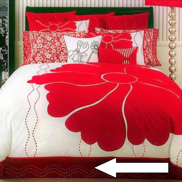new Tommy Hilfiger MOLLY 100% Cotton QUEEN Bedskirt in Red w/ White Ribbon - Picture 4 of 7